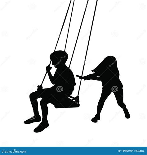Two Children Swinging Playing Silhouette Vector Stock Vector