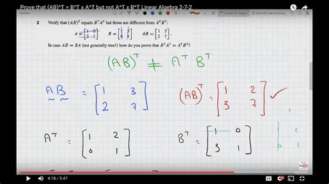 prove that ab t b t x a t but not a t x b t linear algebra 2 7 2 youtube