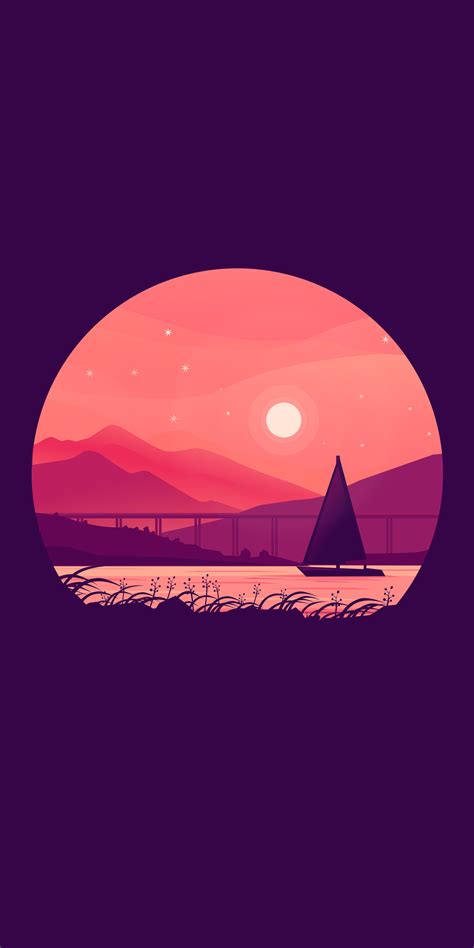 1080x2160 Boat Under The Moon Minimal 5k One Plus 5thonor 7xhonor