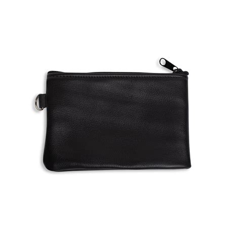Black Leather Zip Pouch With Herringbone Taping Seamus Golf