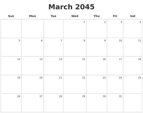 February 2045 Calendar Maker
