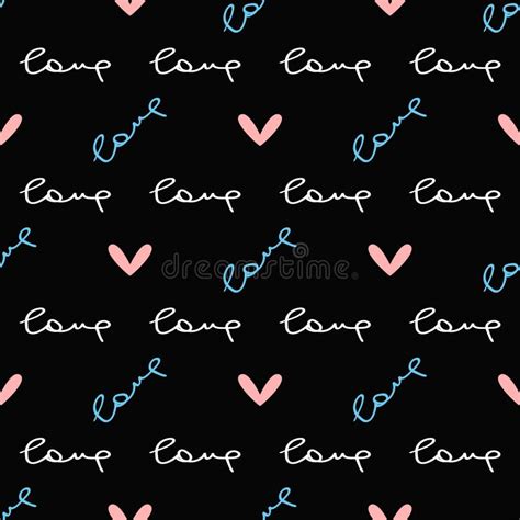 Romantic Seamless Pattern With Repeating Heart And Handwritten Text Love Cute Endless Print
