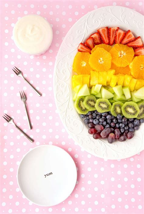 Rainbow Fruit Tray With Orange Honey Greek Yogurt Dip Haute And Healthy