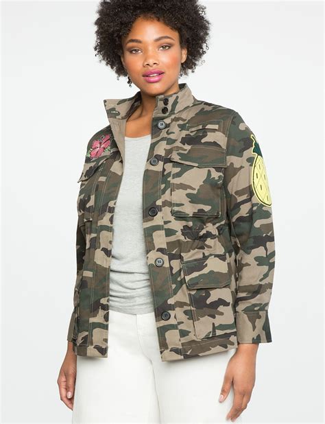 Camo Utility Jacket With Patches Camo Plus Size Military Trends