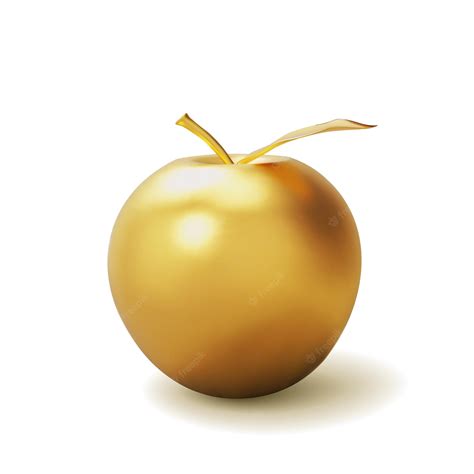 Реалистичное золотое яблоко на белом Премиум векторы