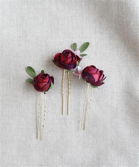 Burgundy Flower Hair Pins Burgundy Rosebud Hair Pin Etsy In 2020