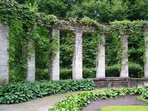 Arch Arches Overgrown Garden Bench Column Columns Greek Ancient With