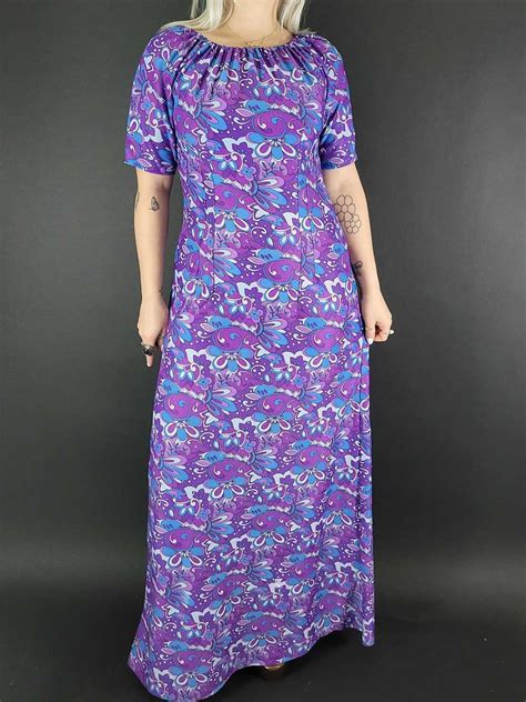 60s 70s purple psychedelic flower power maxi dress gem