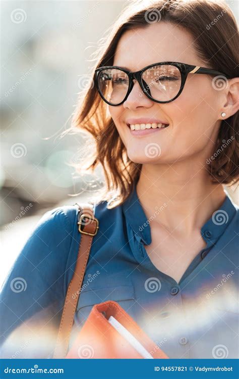 Close Up Portrait Of A Happy Smiling Woman In Eyeglasses Stock Image