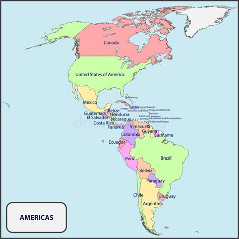 Mapa Político Dos Americas Com Nomes Ilustração Do Vetor Ilustração