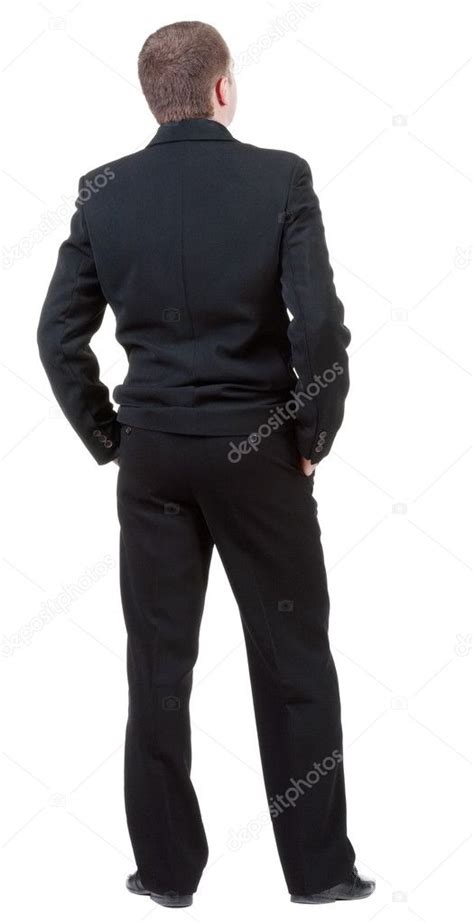 Back View Of Adult Man In Black Suit Watching — Stock Photo