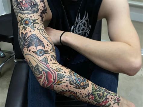 Mens Colorful Sleeve Tattoos Rhonwynyasseen