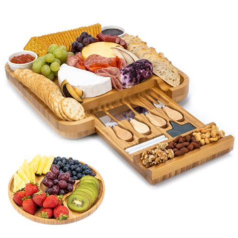 Smirly Bamboo Cheese Board And Knife Set Large Charcuterie Boards Set