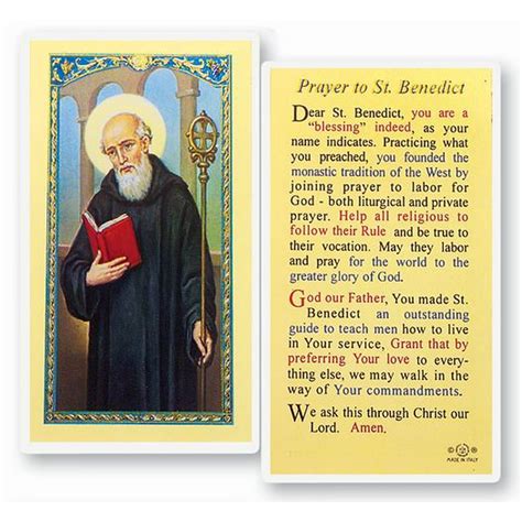 Prayer To Saint Benedict Holy Card Laminated Italian Holy Prayer