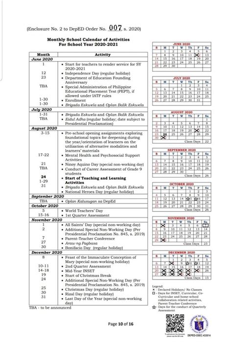 Deped Calendar Sy 2020 To 2021 Shopmall My Order No 029 S 2021 School