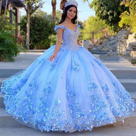 2022 Butterfly 3d Flowers Quinceanera Dresses Off Shoulder Ball Gowns Puffy Beaded Crystal
