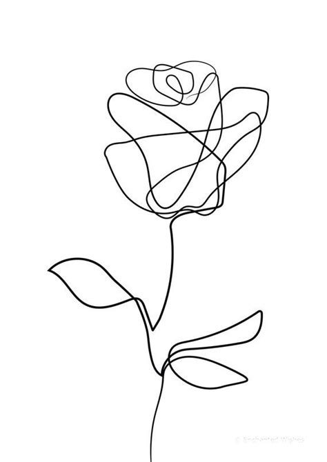 Rose Print Rose Line Art Line Drawing One Line Rose Floral Etsy