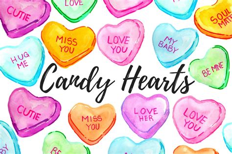 Valentines Candy Hearts Clipart Food Illustrations ~ Creative Market