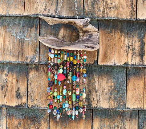 Small Maine Unique Driftwood Colorful Beaded Suncatcher Mobile