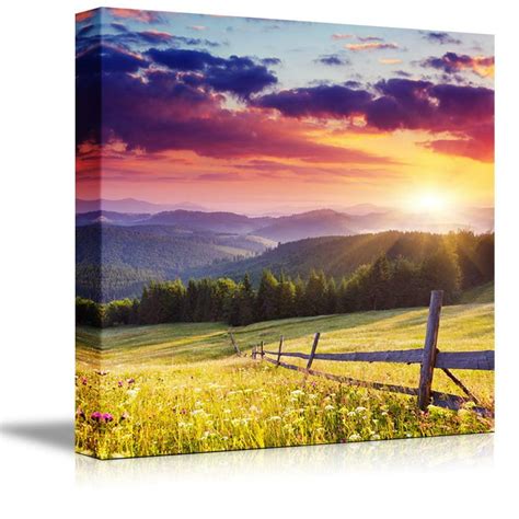Canvas Prints Wall Art Majestic Sunset In The Mountains Landscape
