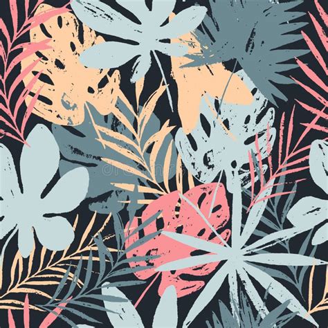 Abstract Floral Seamless Pattern With Palm Leaves Trendy Gold Glitter