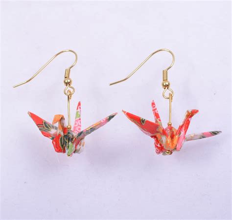 Origami Crane Earrings Japanese Origami Earrings Pair For