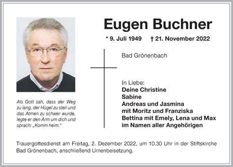 Traueranzeigen Von Eugen Buchner Augsburger Allgemeine Zeitung