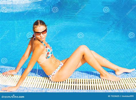 Tanning By A Pool On A Sunny Day Stock Image Image Of Beautiful