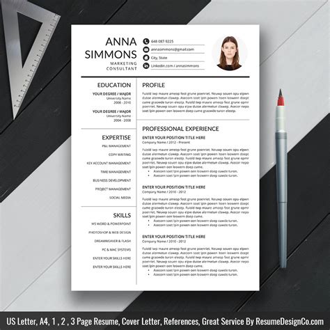 cover letter instant digital download references for ms word clean and modern resume template