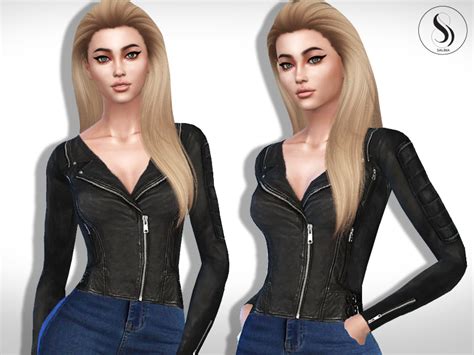The Sims Resource Realistic Fit Black Leather Jacket For Heigh Weist