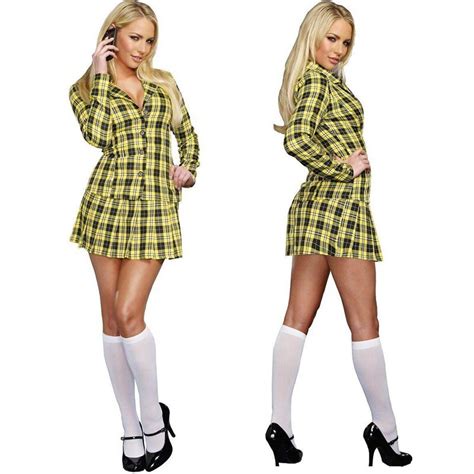 Sexy Long Sleeve Adult Naughty School Girl Costume Yellow Plaid Student