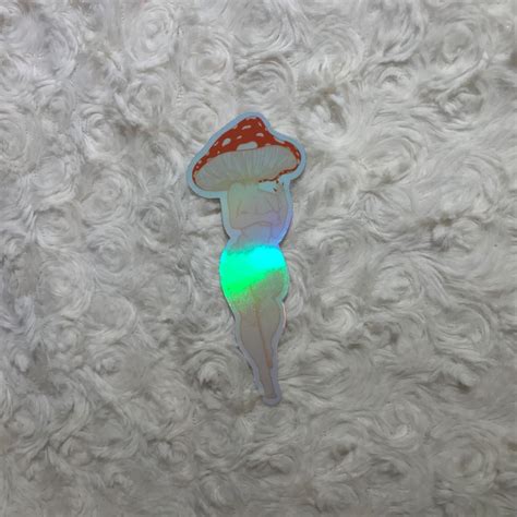 Mushroom Head Holographic Trippy Sticker Etsy