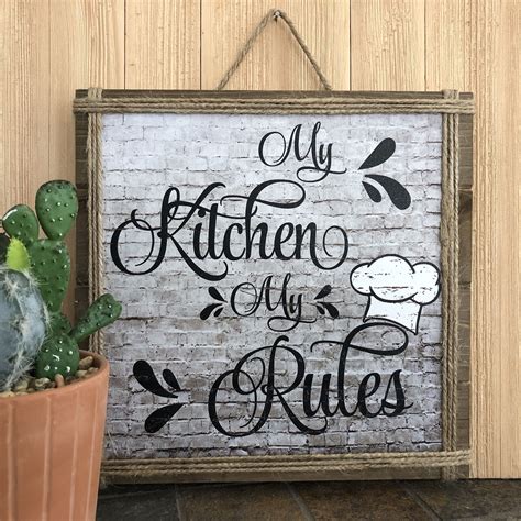 My Kitchenmy Rules Wall Art Inspirational Quote Kitchen Etsy Wood