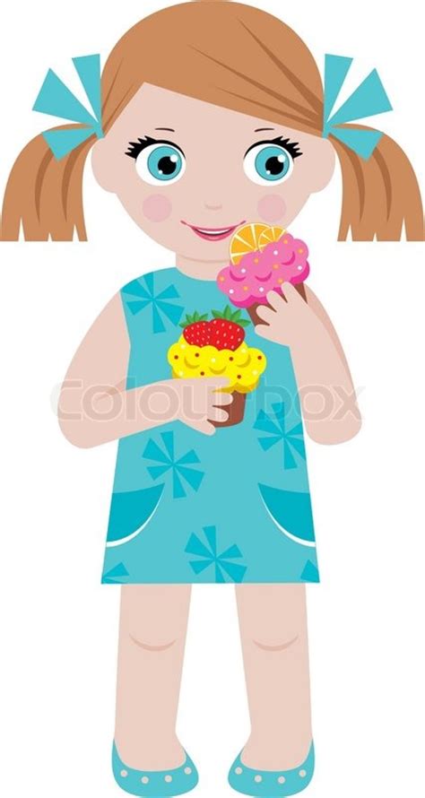 Little Girl With Cupcakes Stock Vector Colourbox