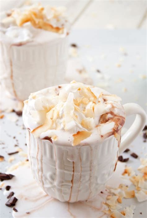 coconut hot chocolate with coconut whipped cream coconut recipes hot cocoa recipe food