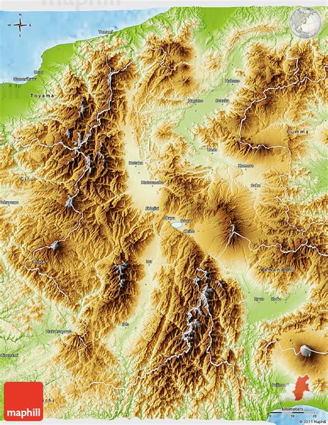 It is surrounded by 8 prefectures. Physical 3D Map of Nagano