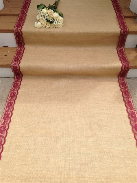 40 Ft Burlap And Lace Aisle Runner Burgundy Redwine Lace Etsy