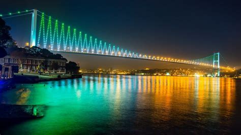 Colorful Bosphorus Bridge From Istambul In Night