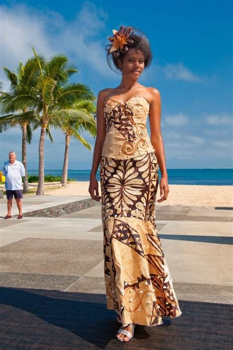 A Very Beautiful Tapa Dress With Masi Print Island Wedding Dresses
