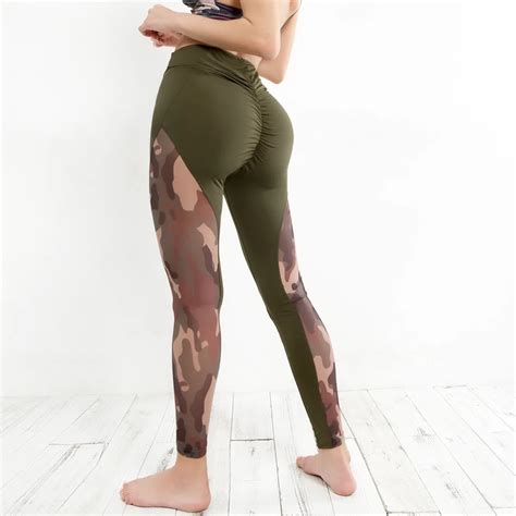 camouflage butt lift high waist gym leggins sport exercise yoga pants woman mesh patchwork
