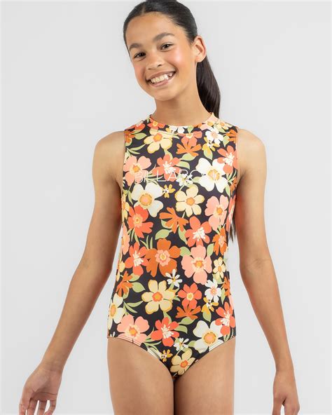 Shop Billabong Girls Wild Flower Dancer One Piece Swimsuit In Black Fast Shipping And Easy
