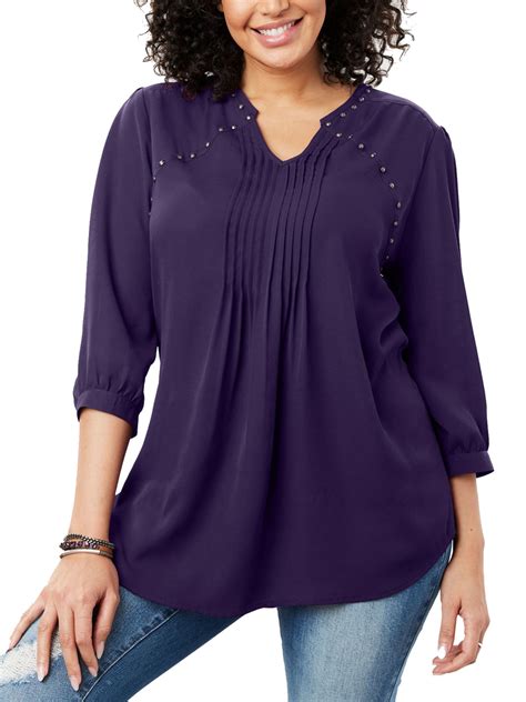 Woman Within Woman Within Amethyst Studded Pintuck Blouse Plus