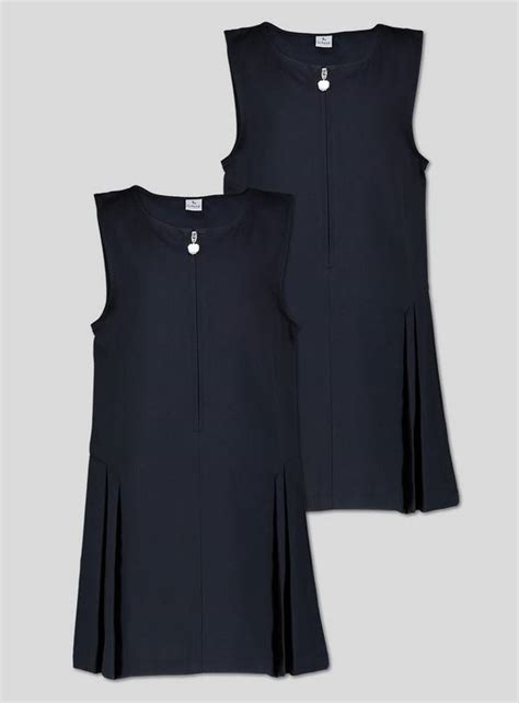 Buy Navy Zip Front Pleated Plus Fit Pinafore 2 Pack 6 Years School