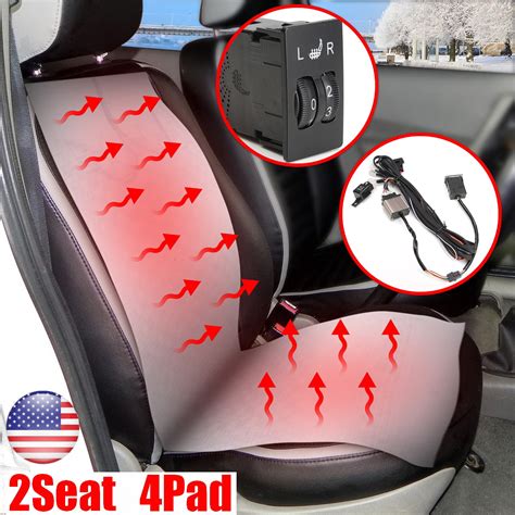 new 12v 2 seats carbon fiber car heated seat heater cushion smart 4 pads kit 2 dial 5 level