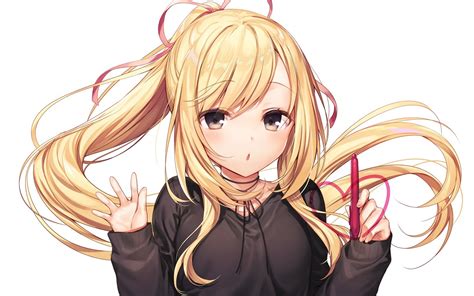 Download 1680x1050 Anime Girl Blonde Pen Long Hair Cute Wallpapers