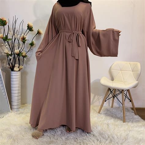 Women Muslim Maxi Abaya Dress Loose Nidha Long Sleeves Solid Color