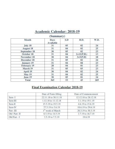 Academic Calendar 2018 19 Template Collection