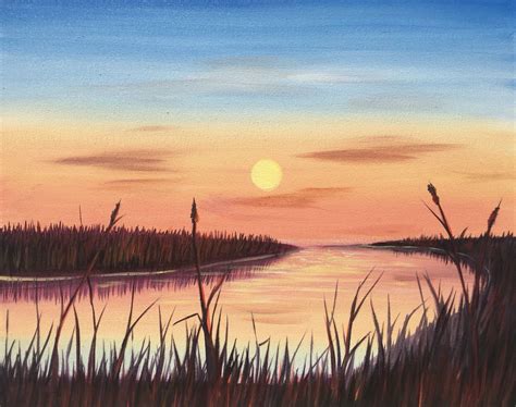 Marsh Sunrise Sunrise Painting Lake Painting Travel