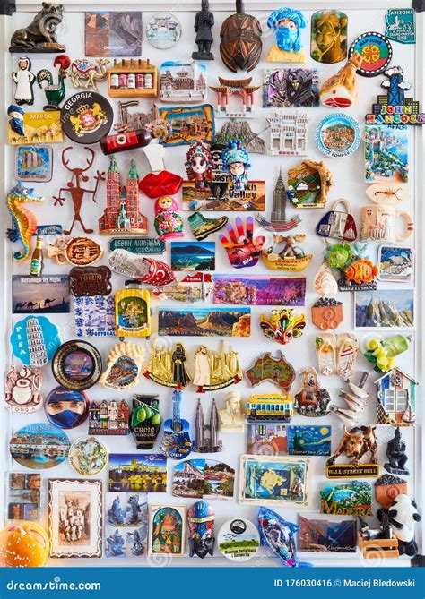 Display Of Travel Souvenir Fridge Magnets From All Over The World
