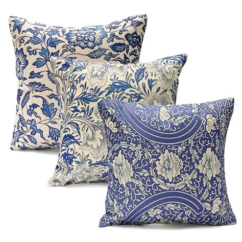 Vintage Oriental Blue Floral Decorative Throw Pillow Case Cushion Cover